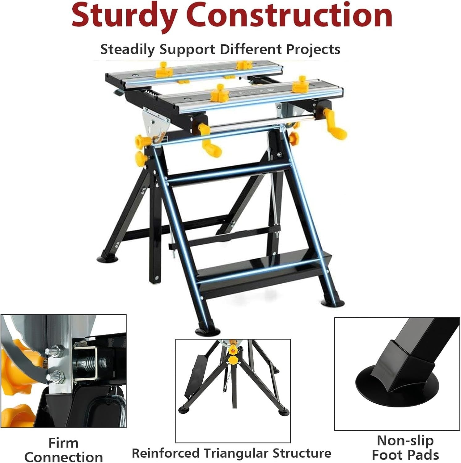 Adjustable Folding Workbench Black 7-Height Tilt Table Sawhorse Clamp Station