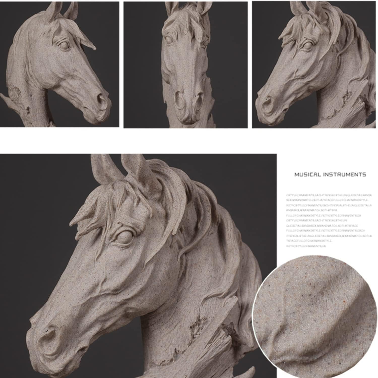 Sandstone Horse Head Sculpture • 30cm Resin Statue • Modern Luxury Home Decor