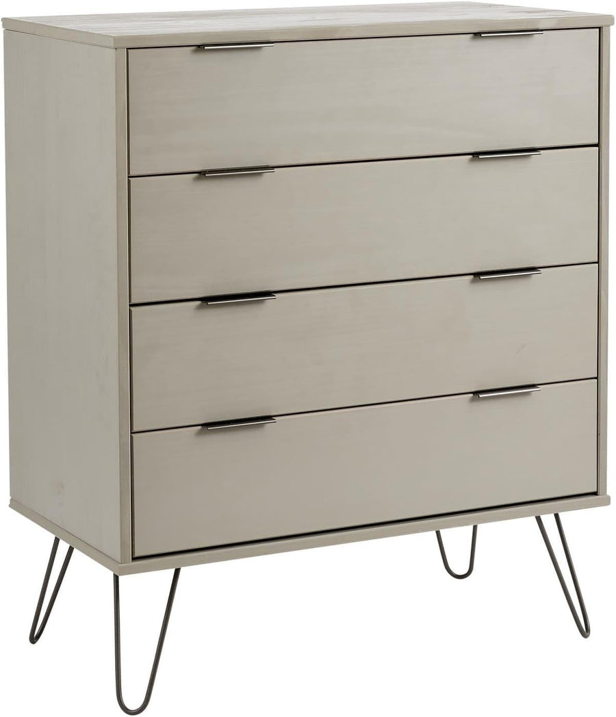 Industrial Grey Wooden Chest of Drawers - 4 Drawer Bedroom Storage Unit