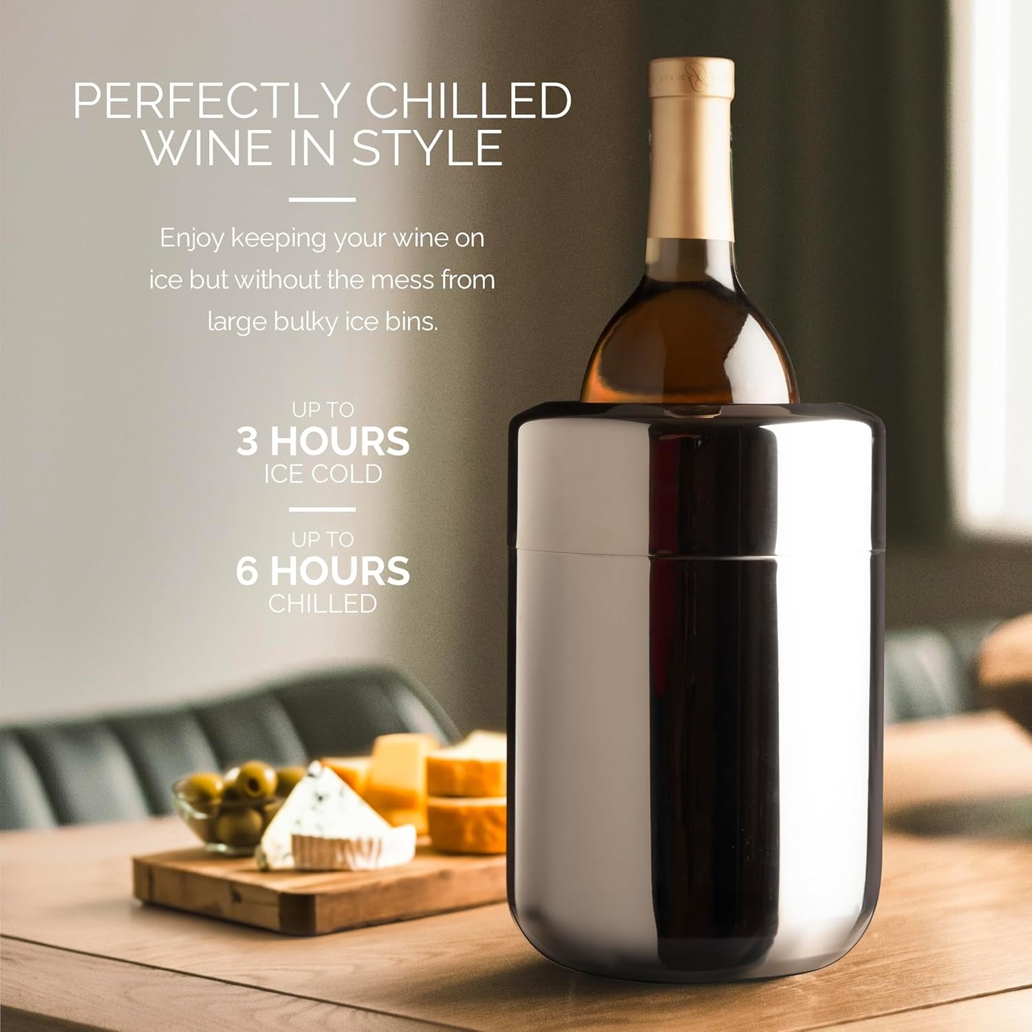 Wine Bottle Chiller Stainless Steel with Removable Gel Ice Packs 750ml
