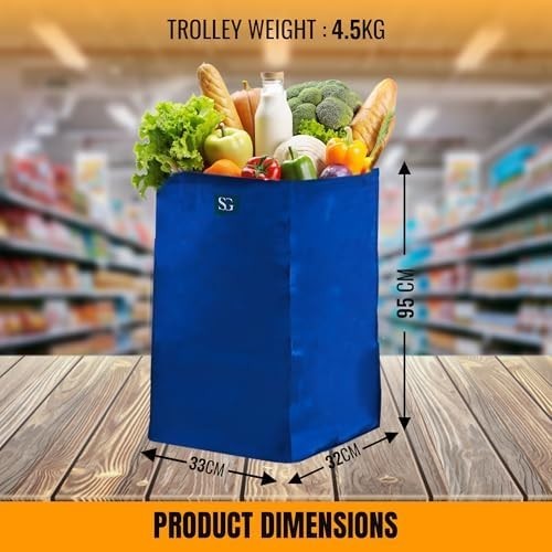 Foldable 4-Wheel Shopping Trolley Cart with Removable Bag - Heavy Duty Blue