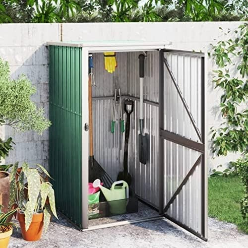 Outdoor Metal Garden Shed Storage House with Sloped Roof & Handle green
