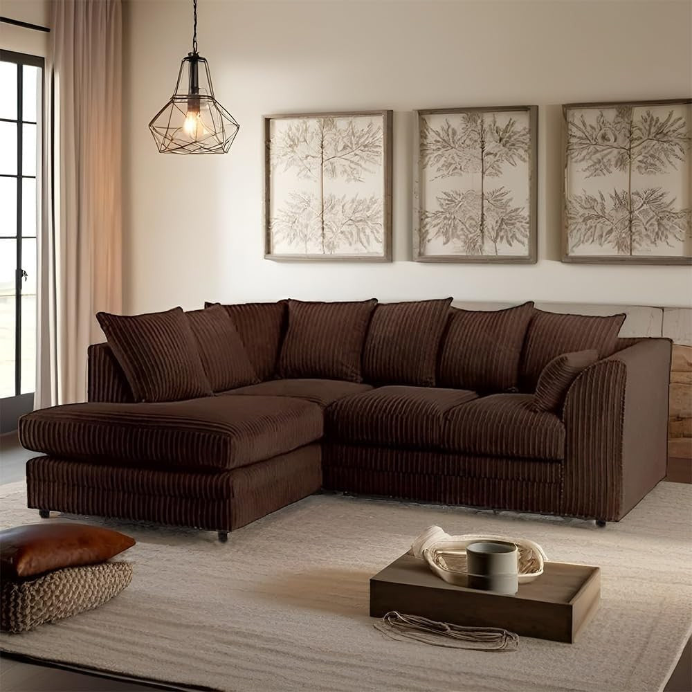 Jumbo Cord L Shape Corner Sofa LH – Comfy 4 Seater Chocolate Brown Couch