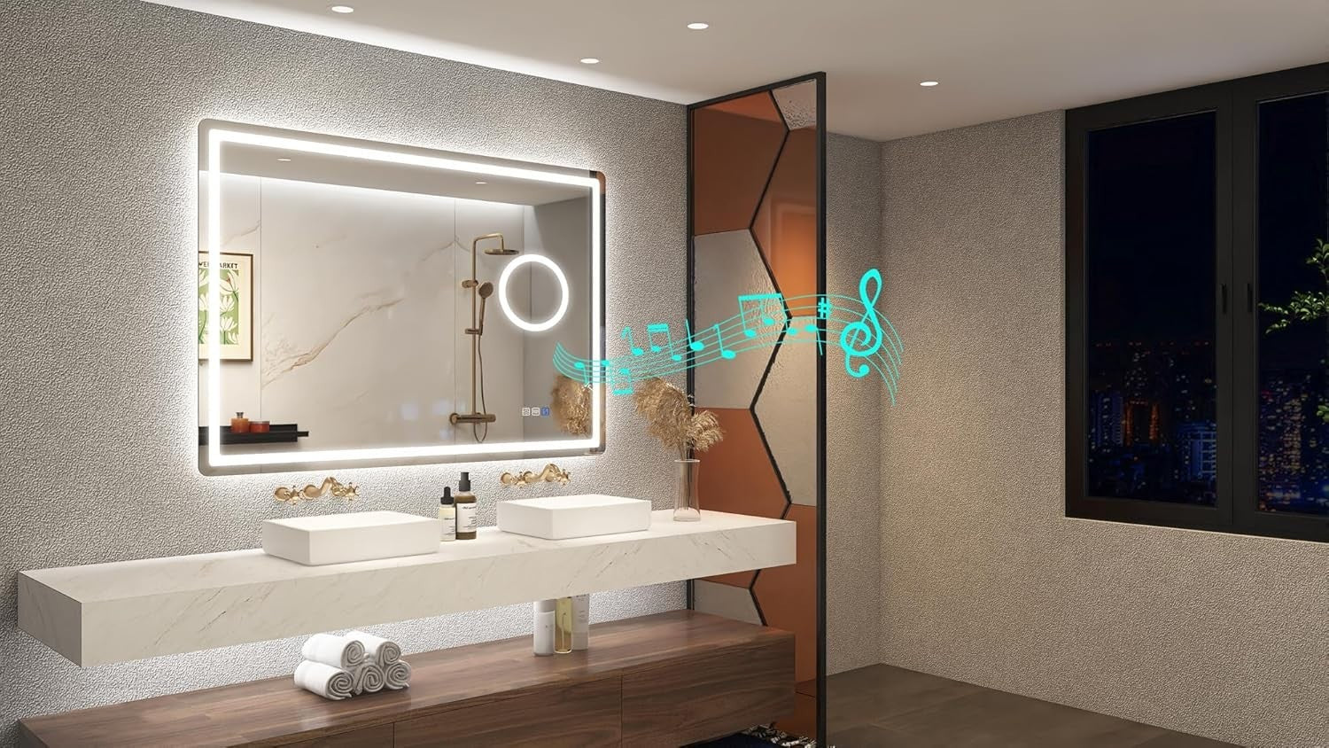 LED Bathroom Mirror 70x100 cm with Bluetooth, 5x Magnifier, Anti-Fog