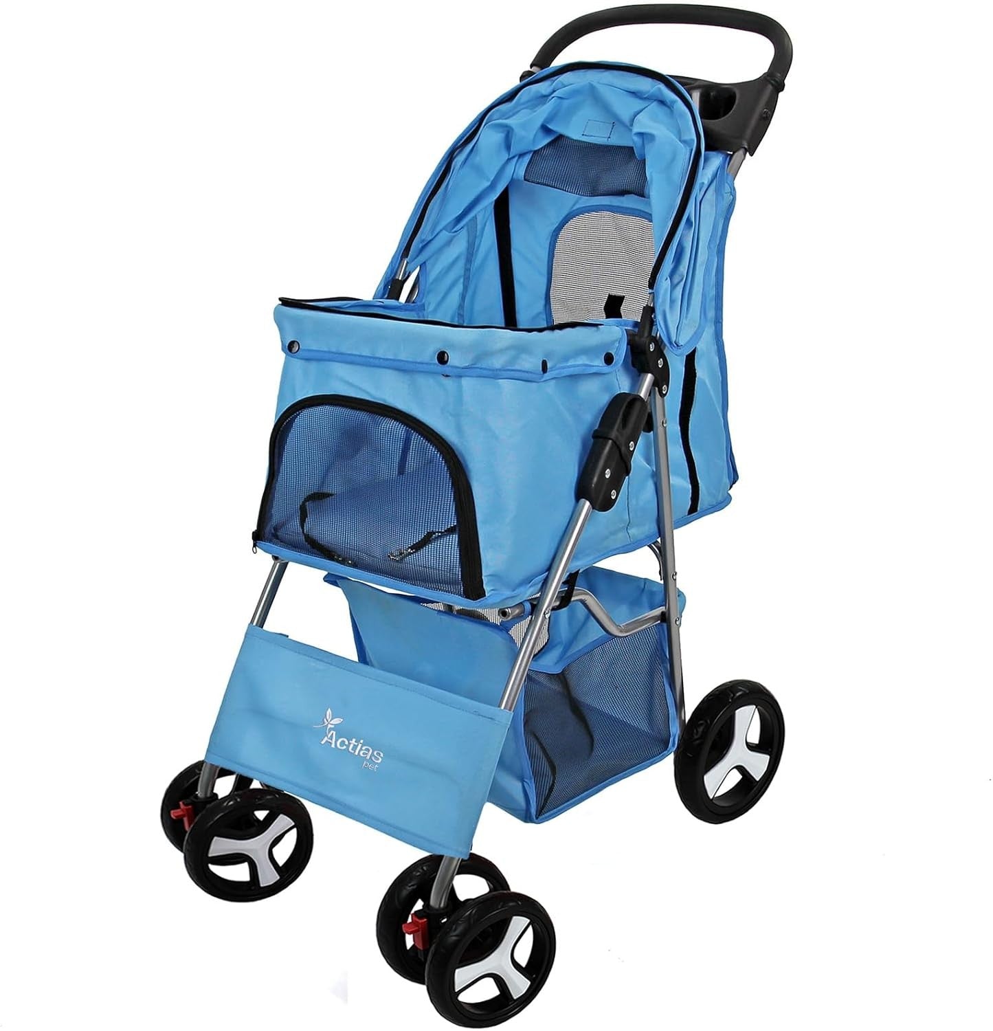 Pet Travel Stroller Dog Cat Pushchair Foldable Swivel Wheels 15kg + Rain