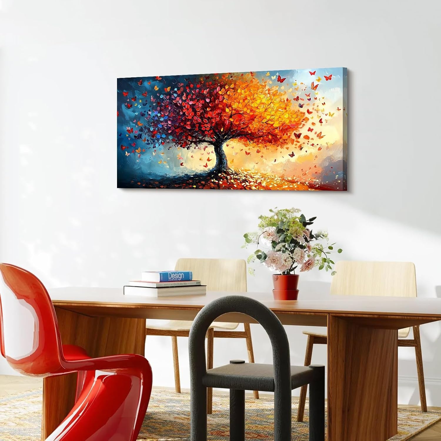 Large Tree of Life Canvas Wall Art 50x100cm Framed Orange Red