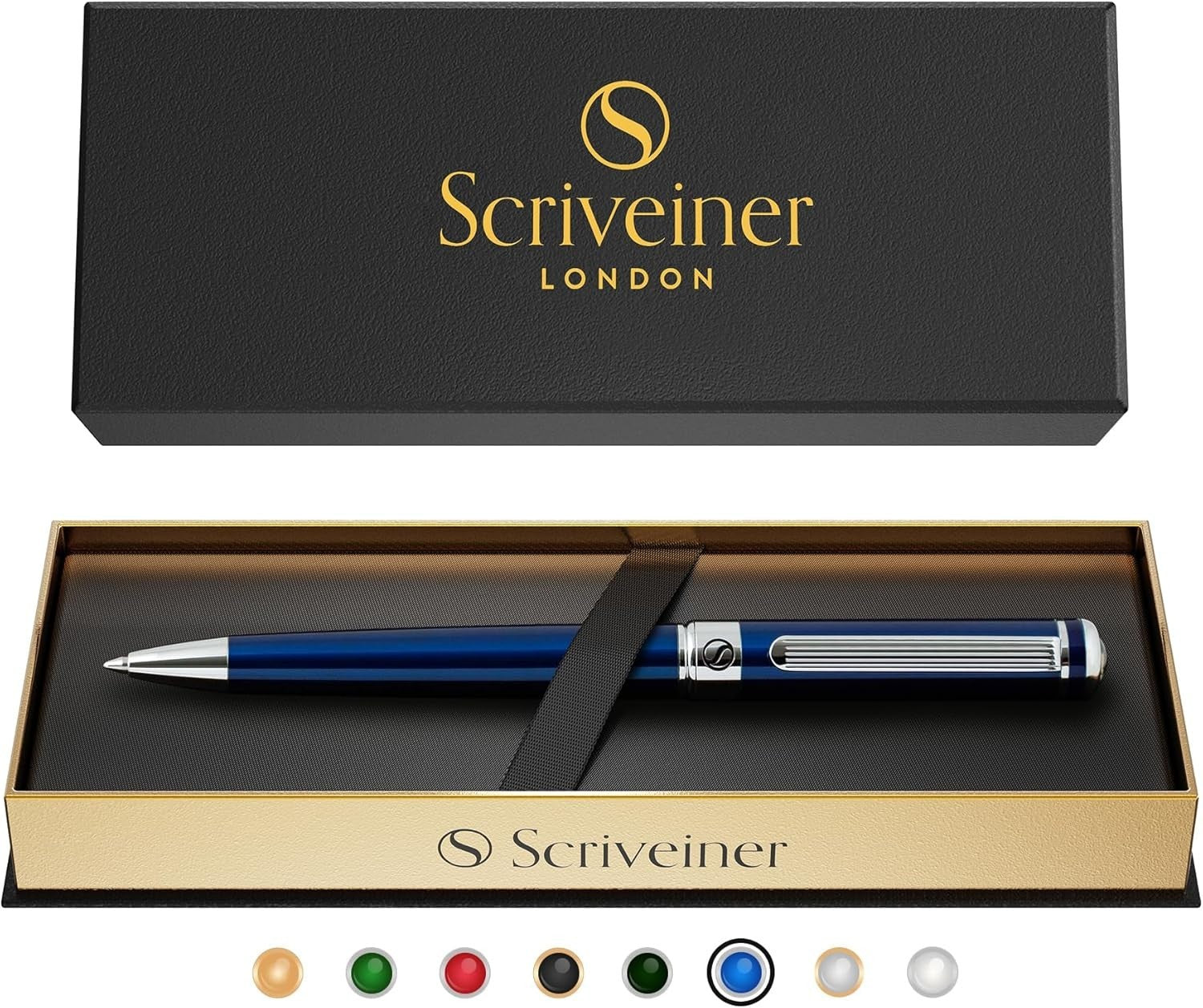 Luxury Ballpoint Pen – Midnight Blue Brass, Chrome & Gold, Refillable Ink