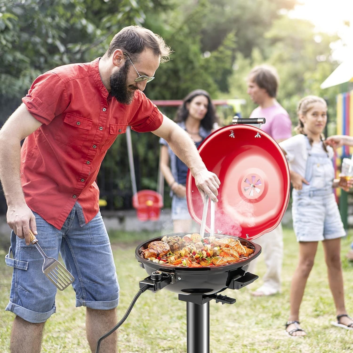 Portable Electric BBQ Grill 1600W with Stand & Lid | Adjustable Temp