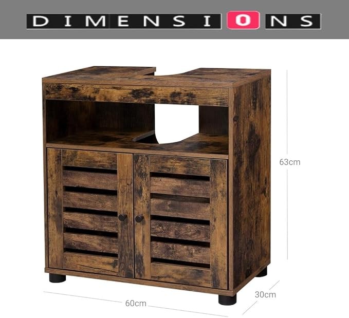 Rustic Brown Under Sink Bathroom Cabinet Wooden Storage Unit