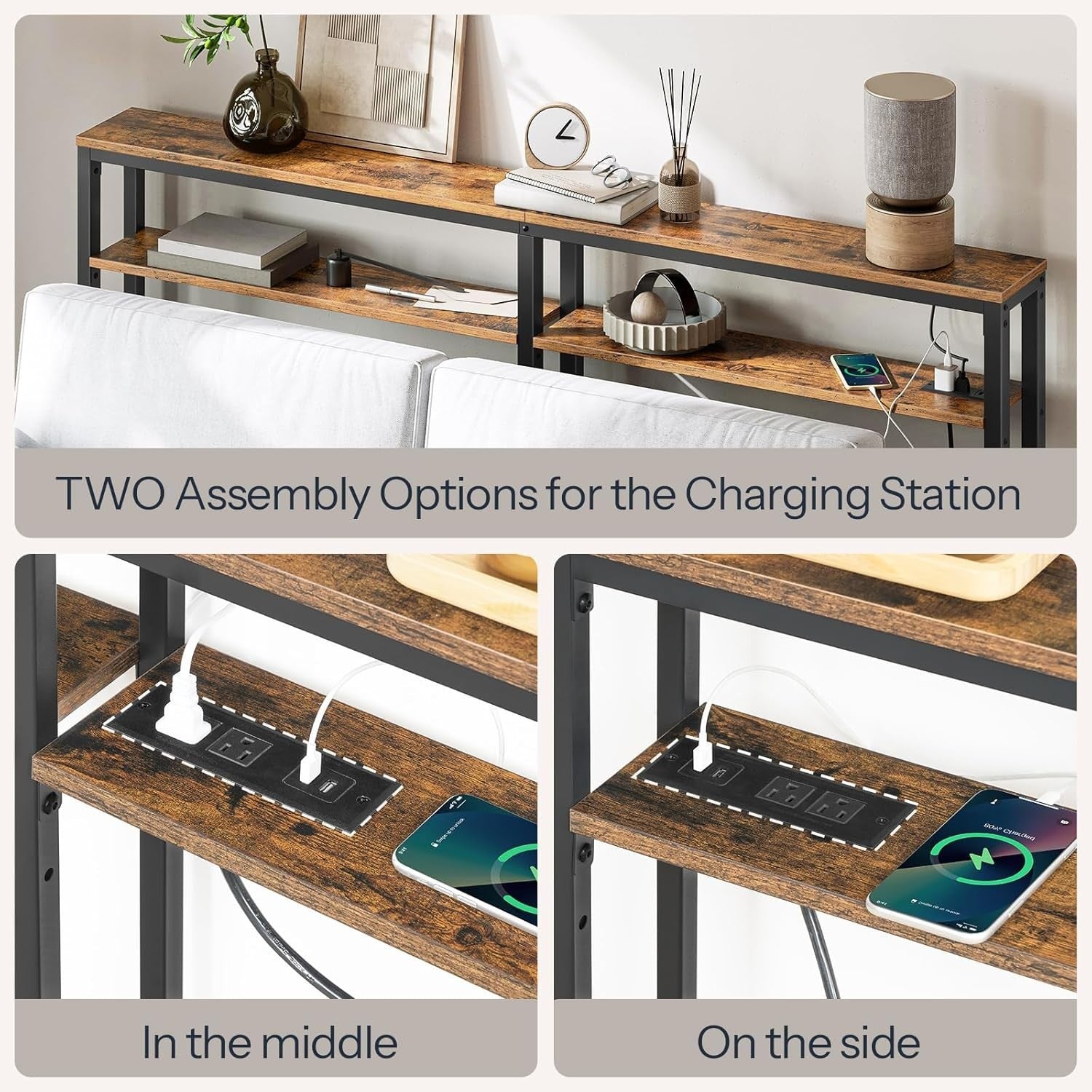 Slim Console Table 180x20x100cm Adjustable Shelf USB Charging Station