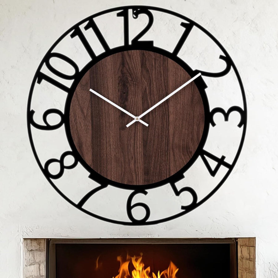 24" Large Silent Wall Clock Modern Vintage Wood Design Non-Ticking Round Decor