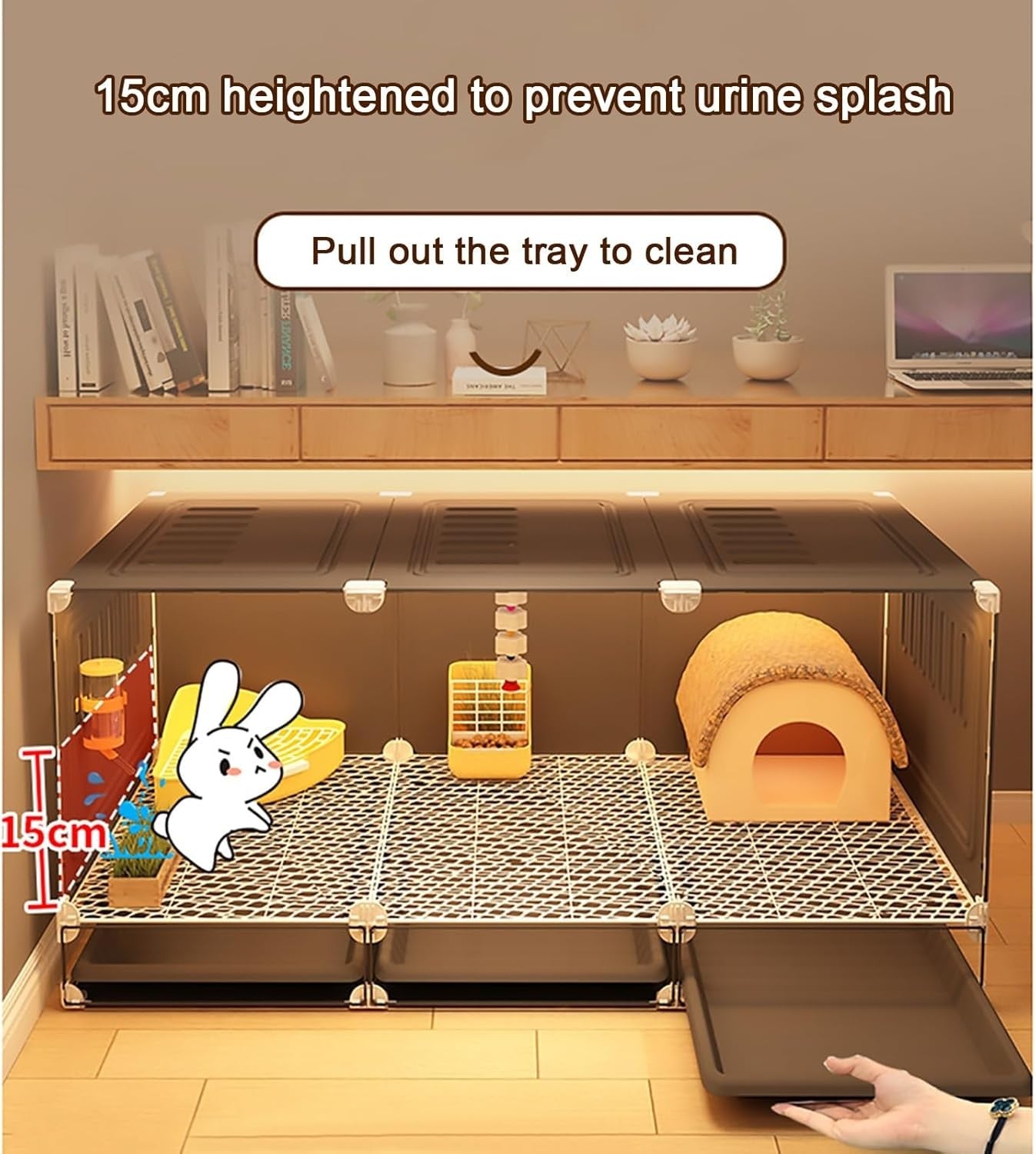 Indoor Rabbit Hutch Transparent Cage Sliding Door Easy Clean Tray