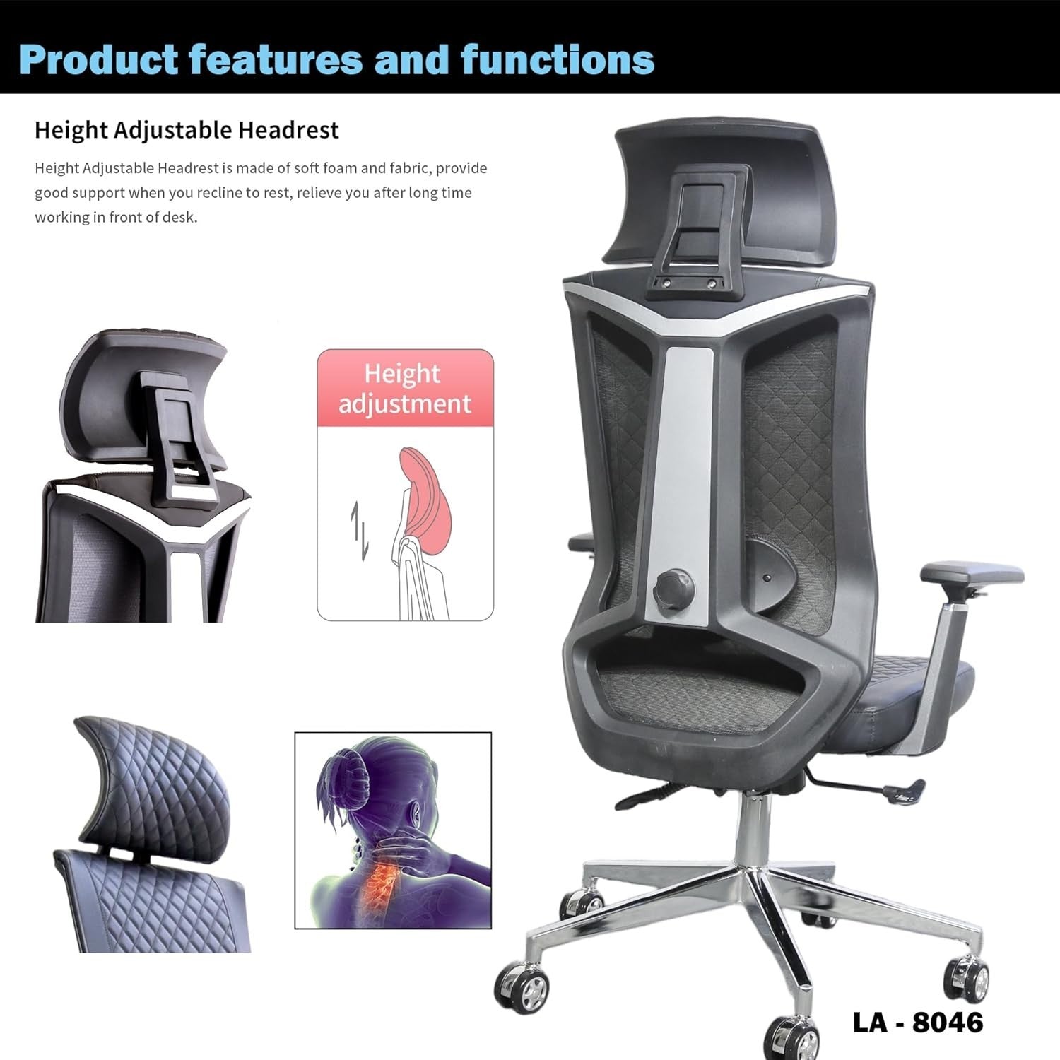 High Back Ergonomic Office Gaming Chair Adjustable Recline Faux Leather Black