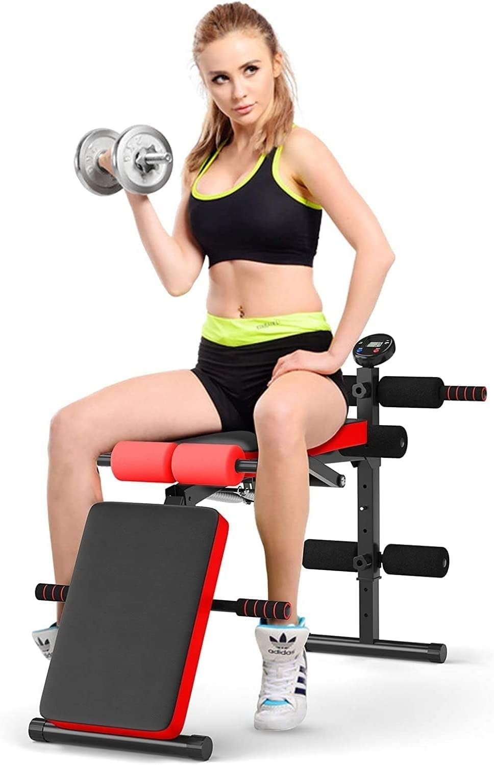 Foldable Adjustable Sit Up Bench With LCD Monitor Full Body Home Gym