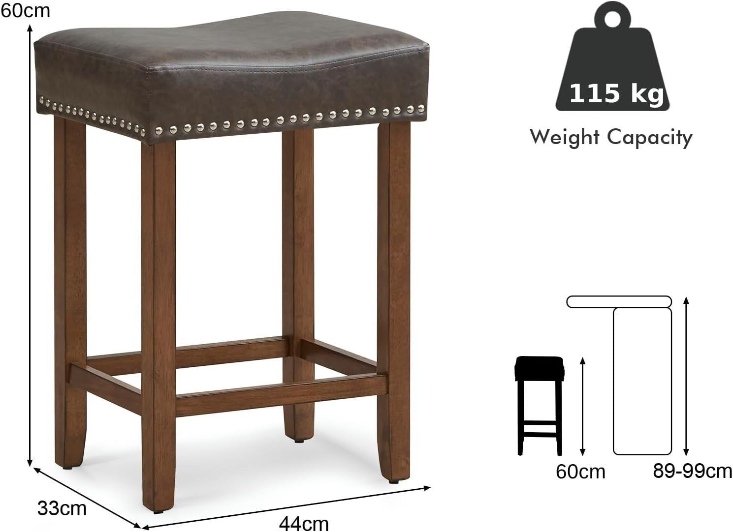 Gray & Brown Saddle Bar Stools Set of 2 – Solid Wood Chairs