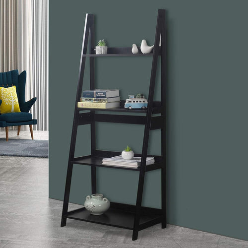 4 Tier Ladder Storage Shelf Wooden Display Rack Freestanding Black