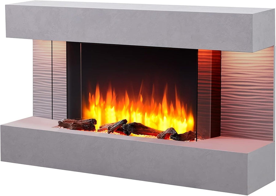 Wall Mounted Electric Fireplace 60" Cement Grey | 3 Flame Colors & 13 Moods
