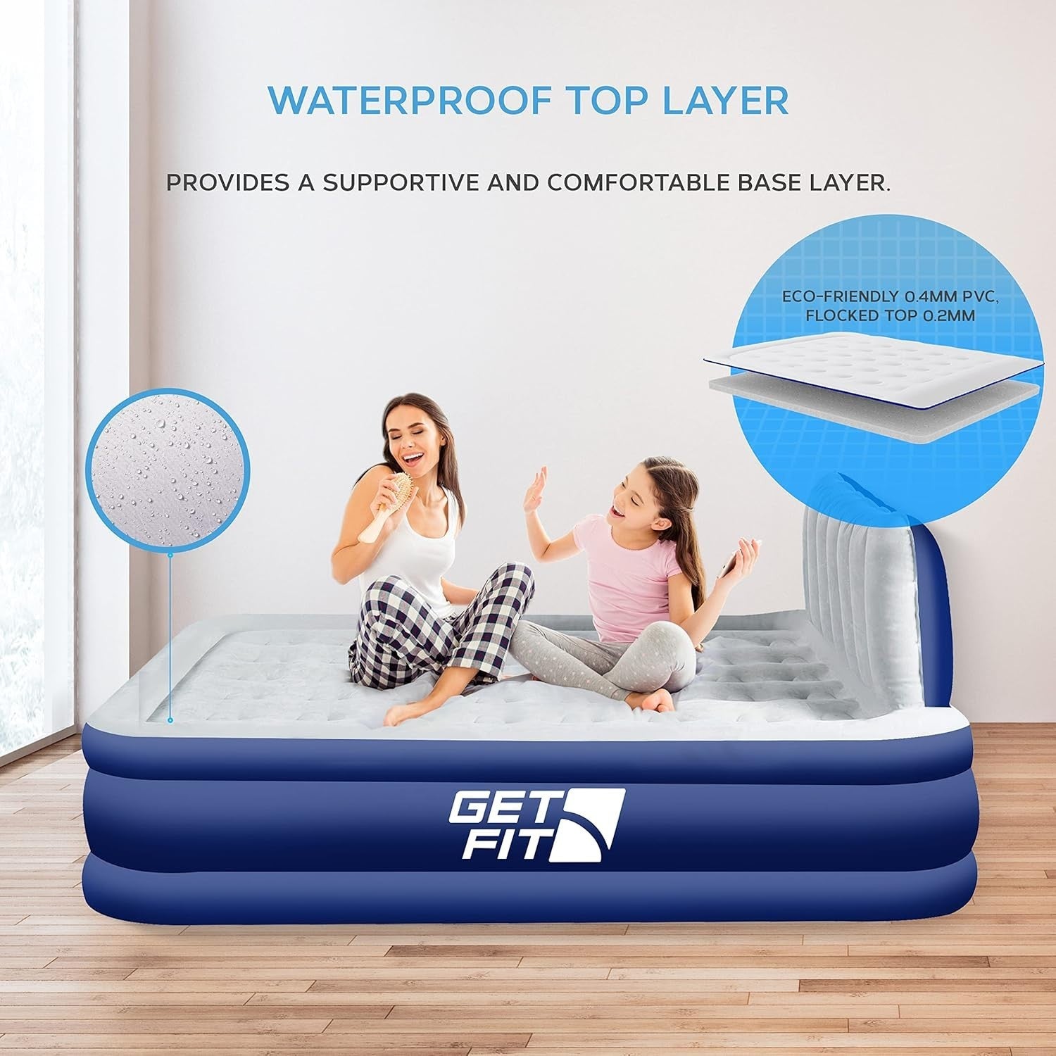 Double Electric Air Bed with Headboard & Inflatable Pillows – Quick Inflate, Out