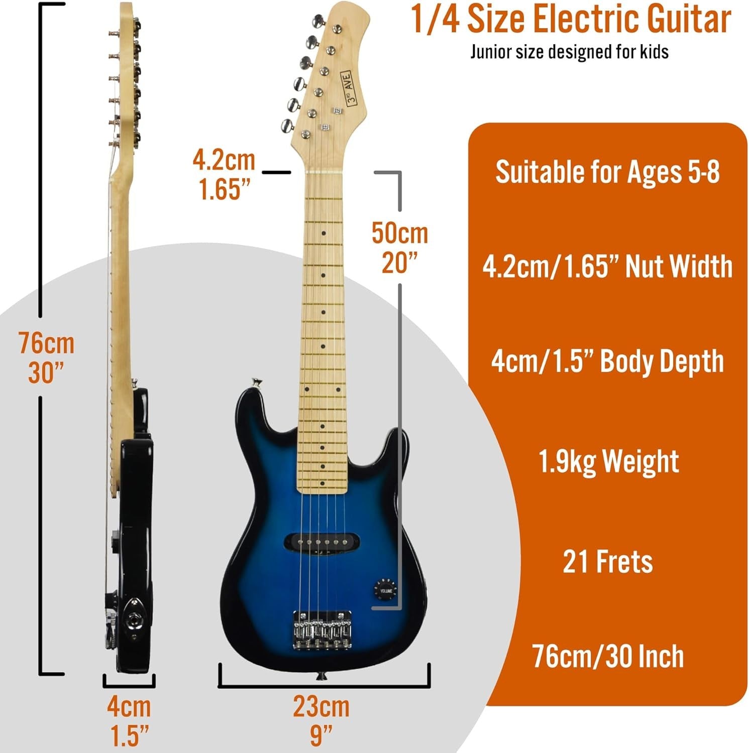 Kids 1/4 Size Electric Guitar Pack w Amp Blueburst Beginner Kit