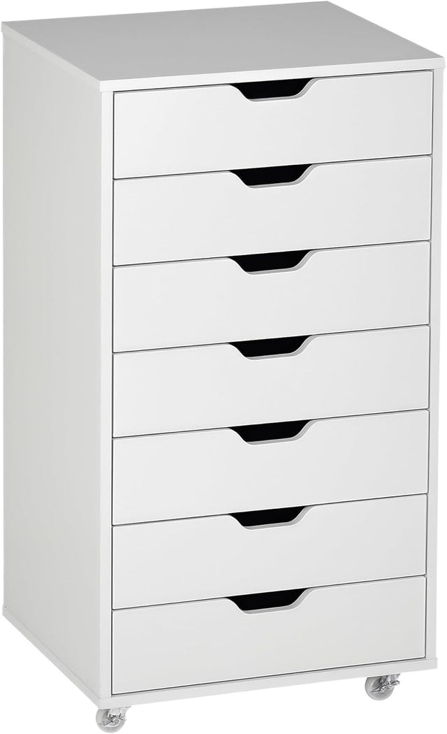 7 Drawer Mobile Filing Cabinet Rolling Office Storage Tall Unit