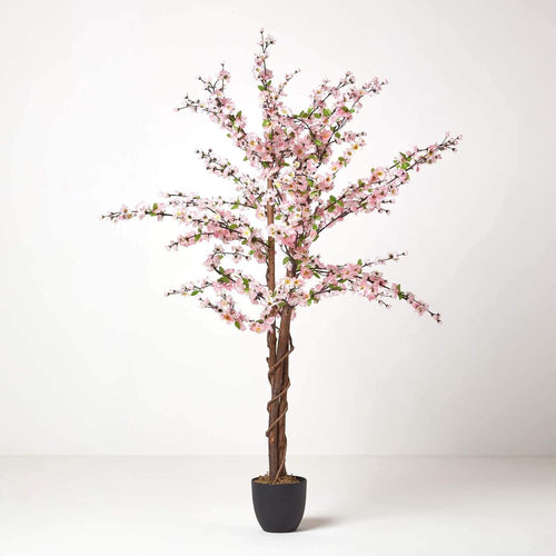 150cm Light Pink Blossom Tree Artificial Plant with Real Wood Trunk Decoration