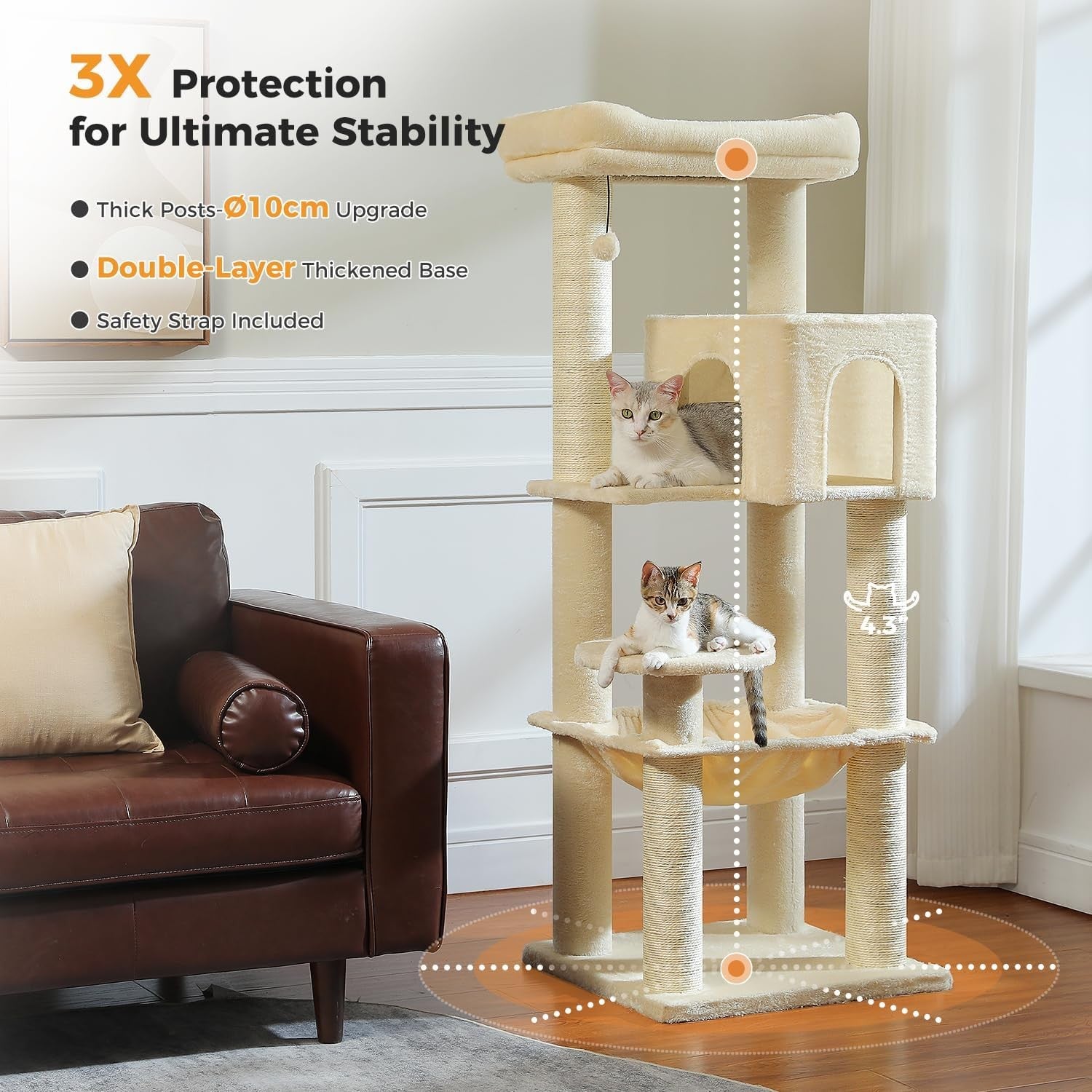 Large Cat Tree Tower 147cm Multi Level Thick Scratching Posts Condo