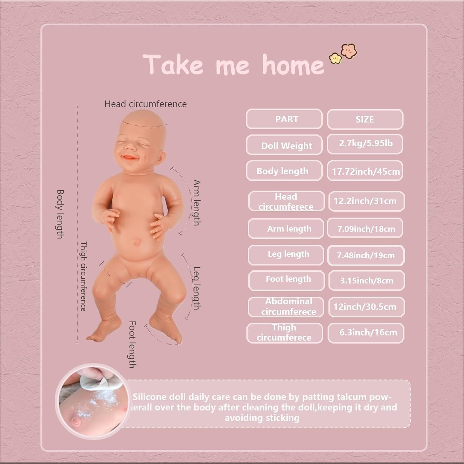 18” Full Silicone Reborn Baby Doll Realistic Sleeping Newborn