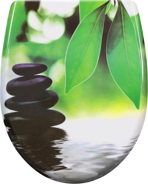 Soft Close O-Shaped Toilet Seat Quick Release Duroplast Green Leaves Print