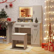 White Vanity Makeup Table Set with LED Lighted Mirror & Charging Station
