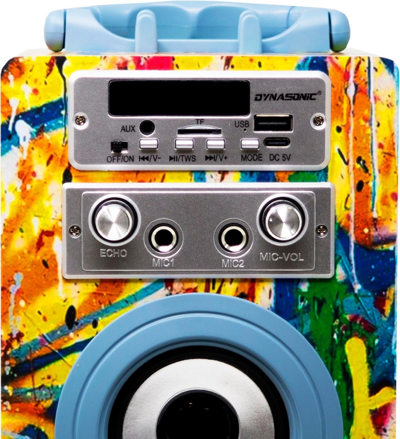 Blue DYNASONIC Karaoke Machine 2 Mics Portable Bluetooth Speaker w/ Lights