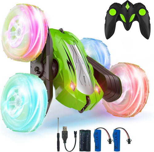 360° Flip RC Stunt Car Green LED Light Wheels 2 Batteries Remote Control Toy 6+