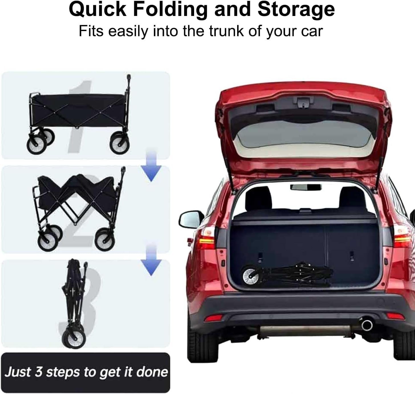 Heavy Duty Folding Camping Trolley Wagon 176LBS All-Terrain Wheels Adjustable