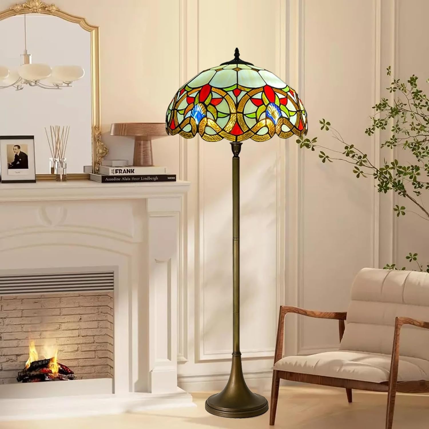 Antique Stained Glass Floor Lamp Handcrafted 16in Art Home Light
