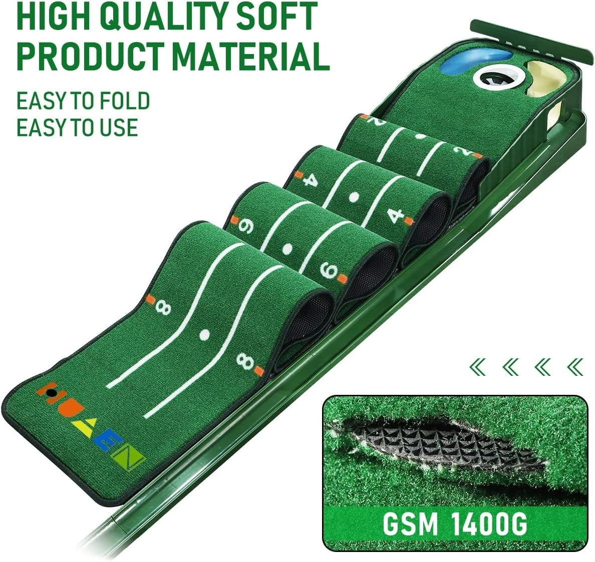 Golf Putting Green Mat Auto Ball Return 3 Holes Indoor Training Home Office