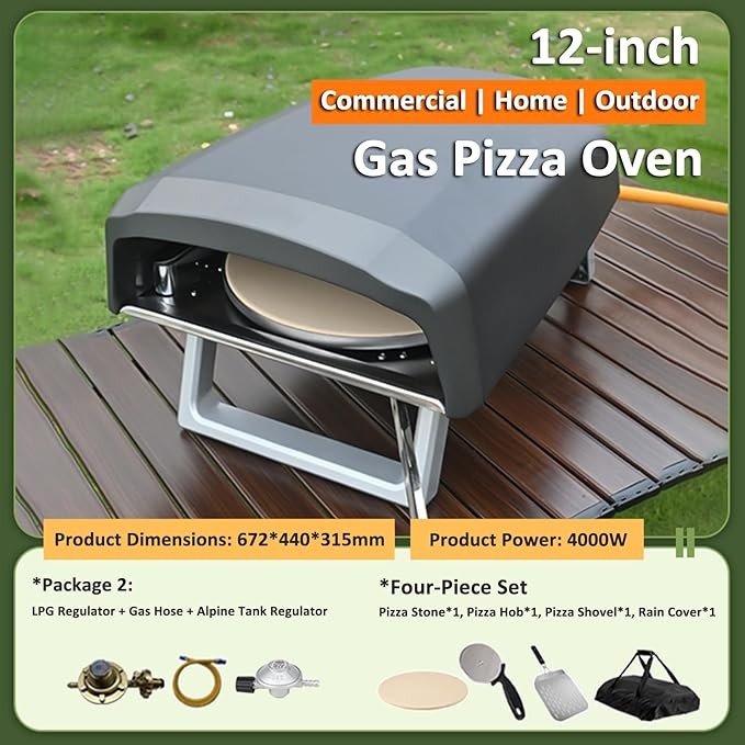 THYXGS 12” Portable Gas Pizza Oven | 520°C Outdoor Pizza Maker with Foldable