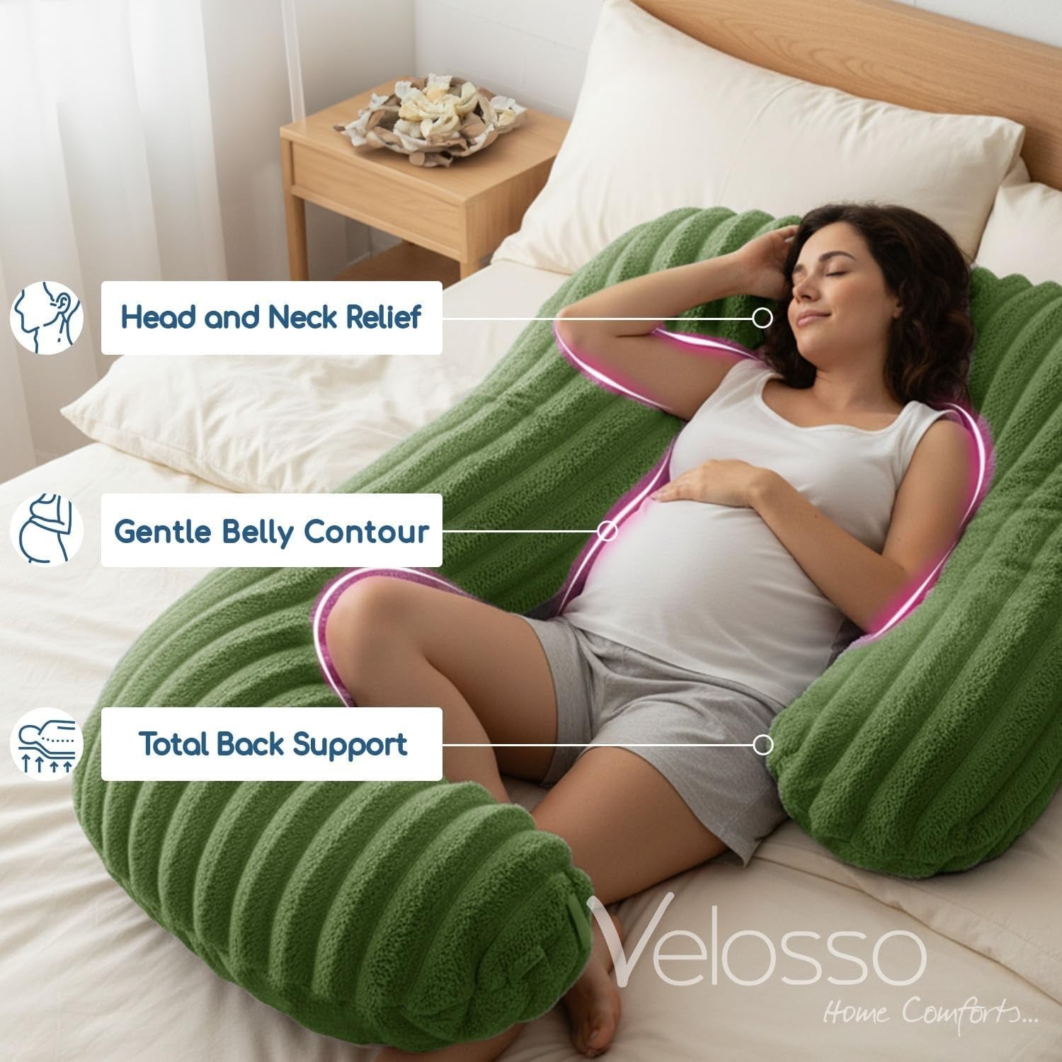 U Shaped Full Body Maternity Pillow Velvet Plush Pregnancy Side Sleeper