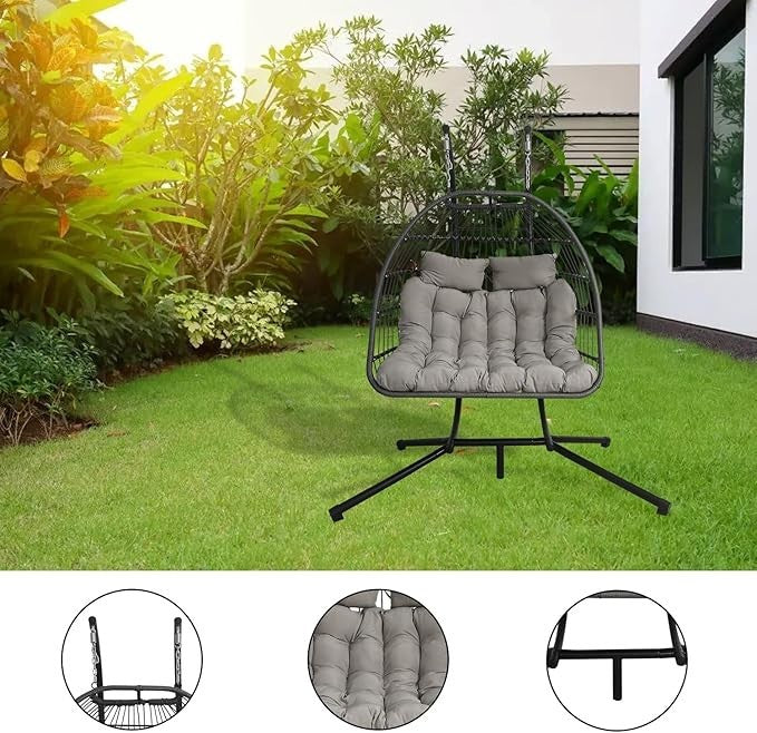 Rattan Egg Chair w/ Stand – Indoor Outdoor Hammock Seat 350lbs Max