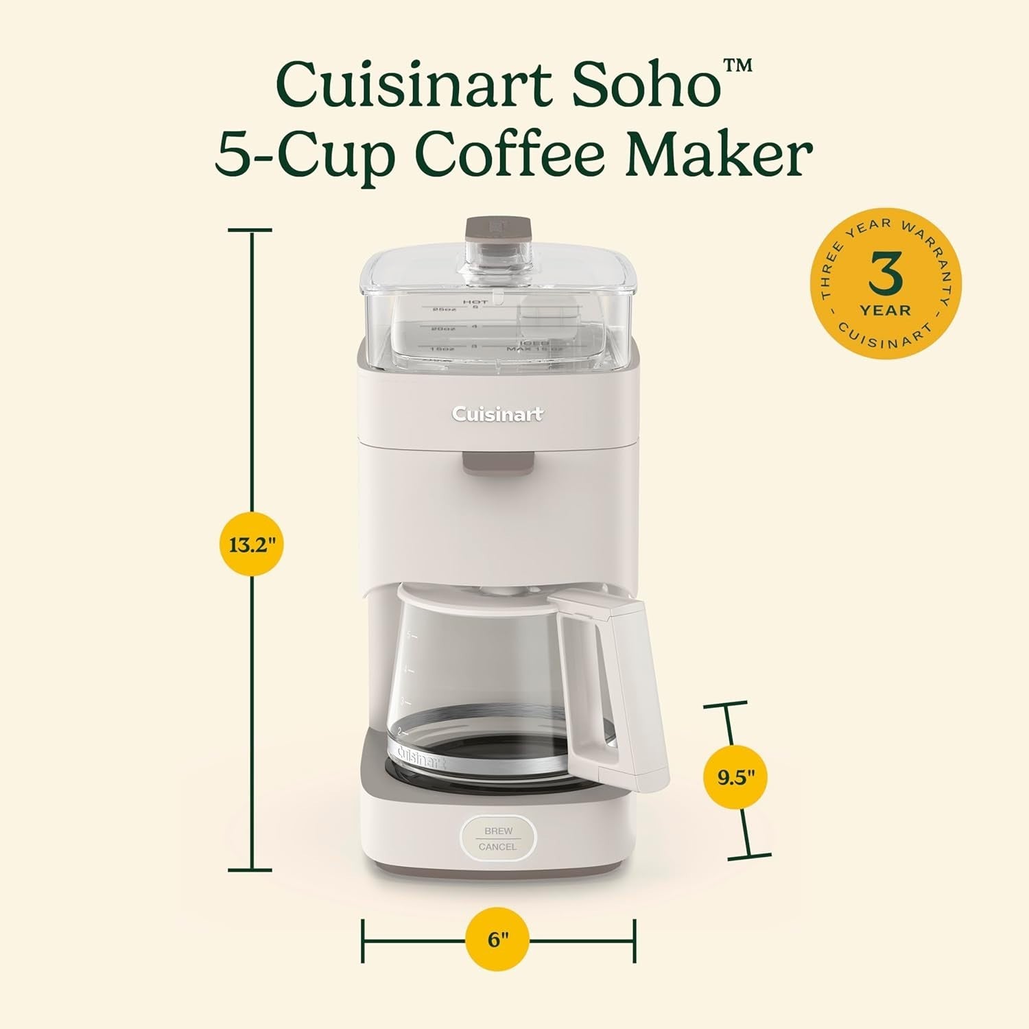 5 Cup Coffee Maker Drip Machine Auto Shut Off Glass Carafe Compact Kitchen