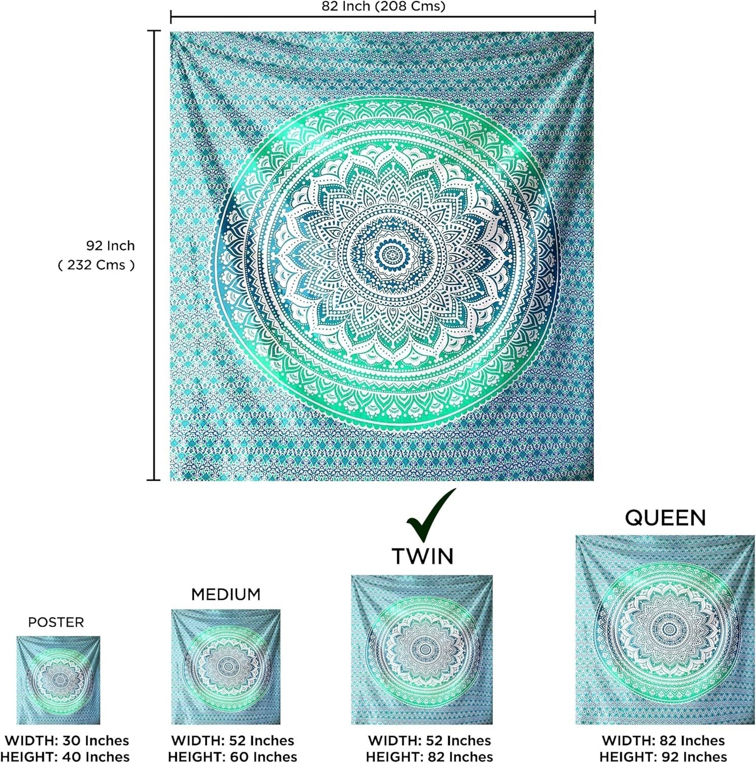 Boho Green Cotton Tapestry 52x82" Wall Hanging Bedspread