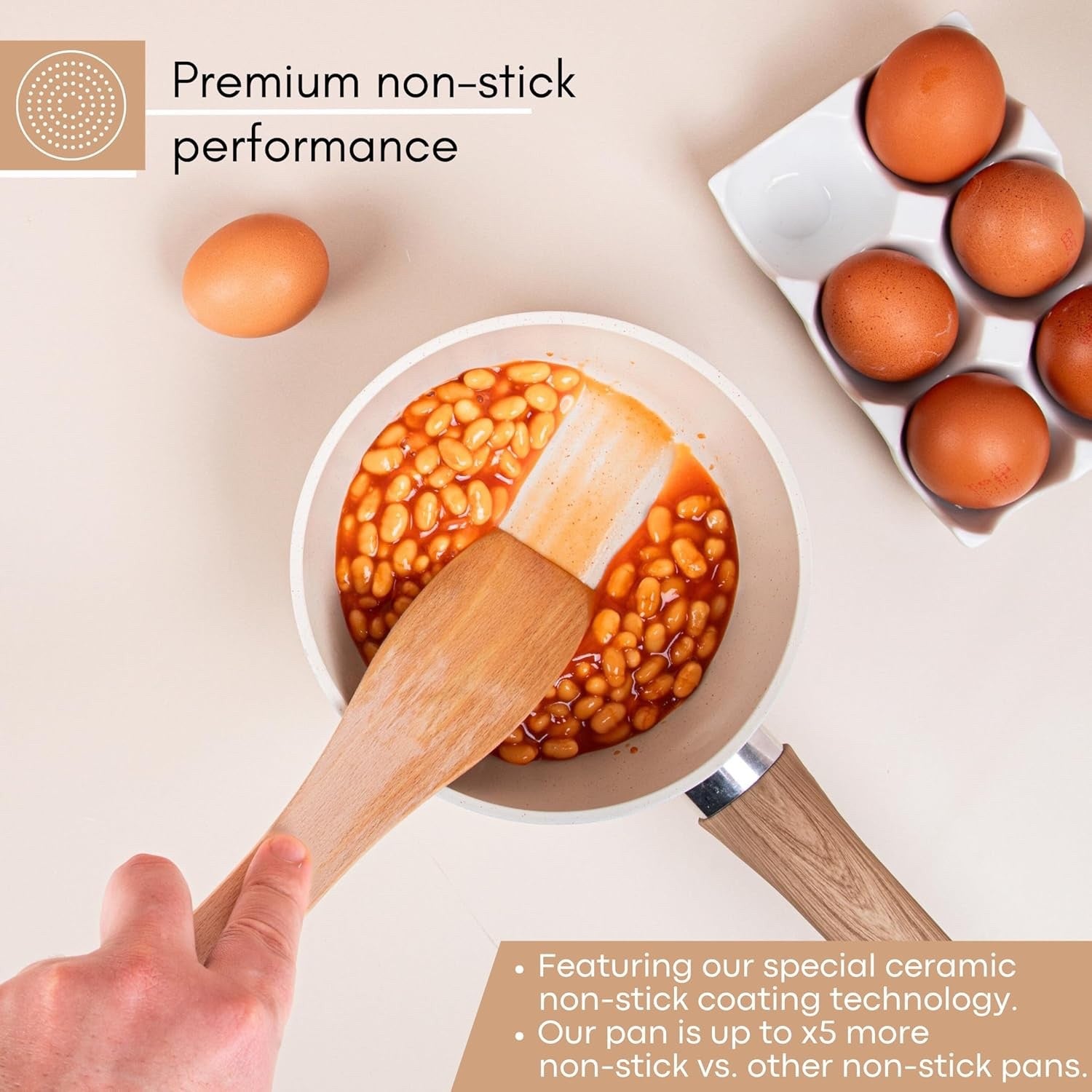 18cm Non-Stick White Saucepan with Glass Lid Induction & Gas Ready