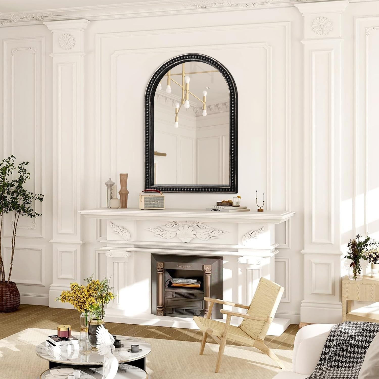 Luxury Arch Wall Mirror 90x60cm Black Wood Frame Bathroom Vanity Decor