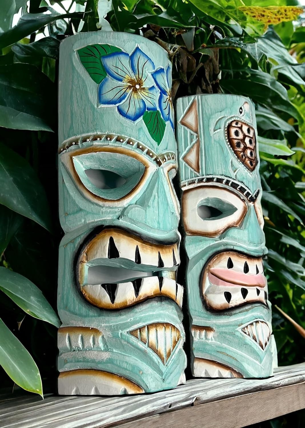 Set of 2 Tiki Mask Wall Art Tropical Hawaiian Luau Bar Decor