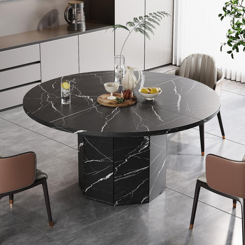 Round Black Marble Dining Table 4-6 Seater Modern Kitchen 120cm