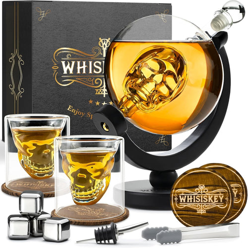 900ml Skull Whiskey Decanter Set with Glasses, Stones & Luxury Stand