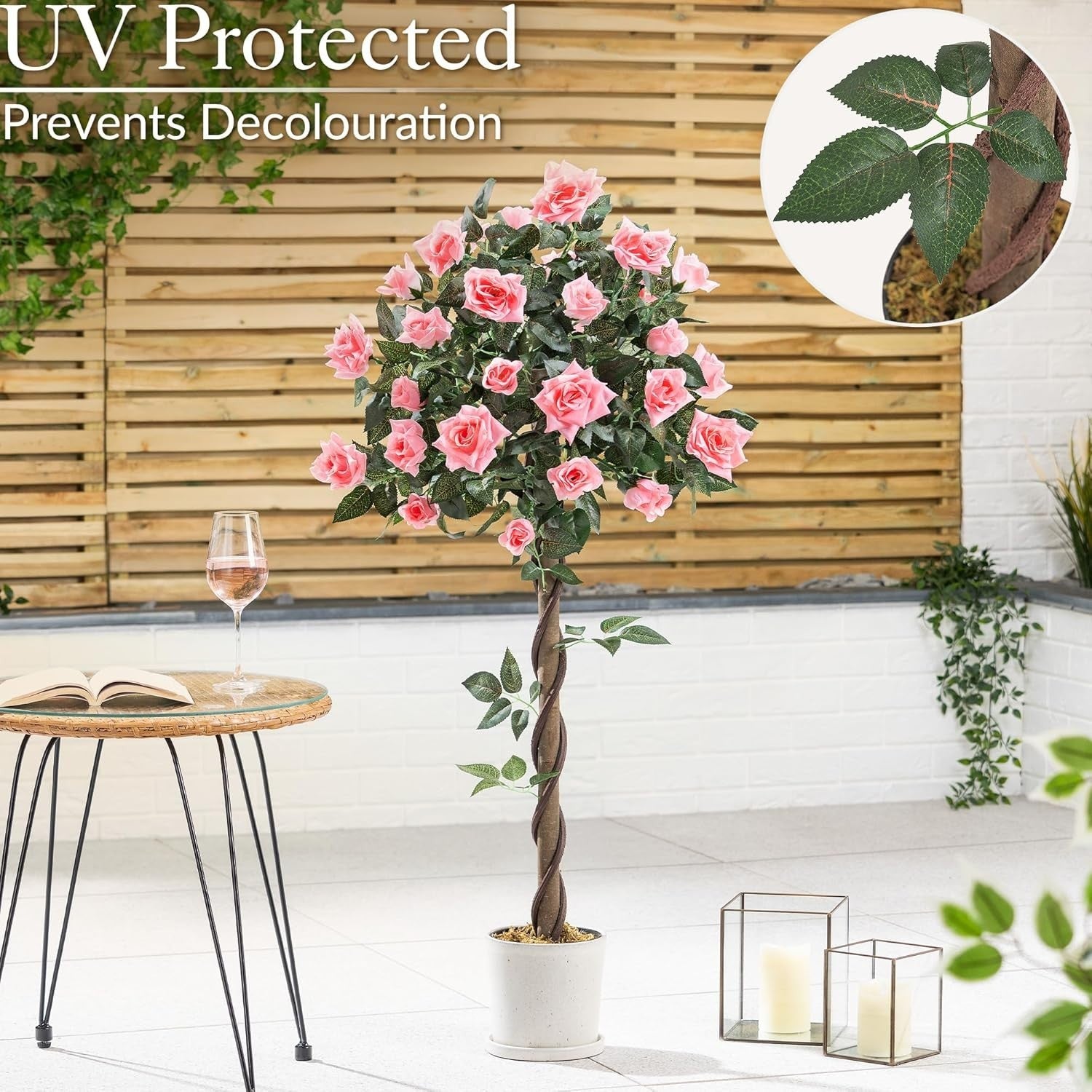 4ft Artificial Pink Rose Trees 2-Pack Twisted Trunk Potted Indoor Outdoor Decor