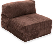 Brown Fold Out Futon Chair Bed Single Sofa Corduroy Foam Guest Mattress
