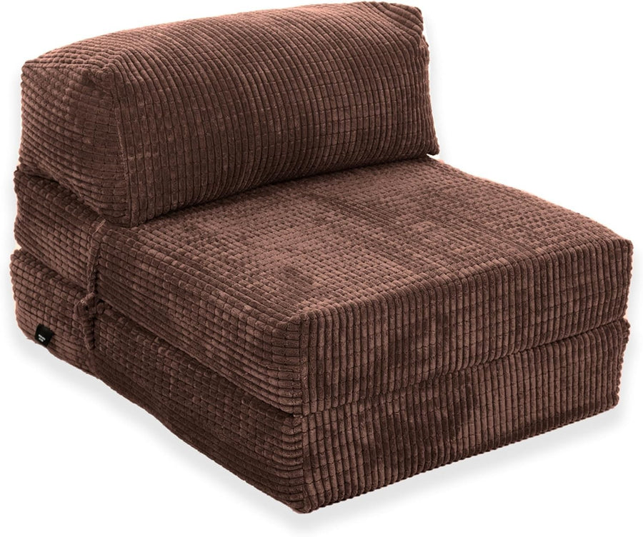 Brown Fold Out Futon Chair Bed Single Sofa Corduroy Foam Guest Mattress