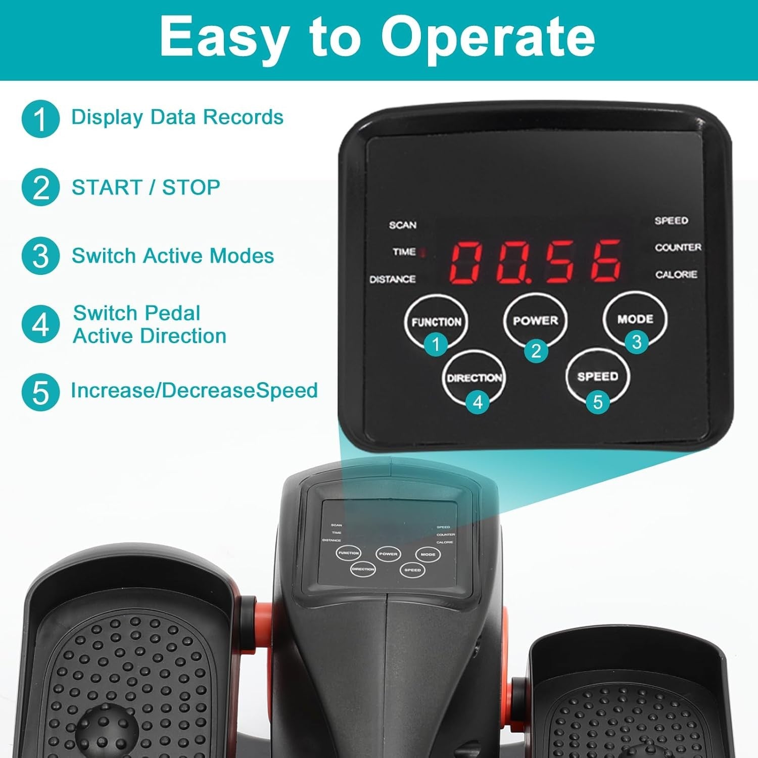 Under Desk Elliptical Pedal Exerciser Electric Remote LCD Seated Trainer