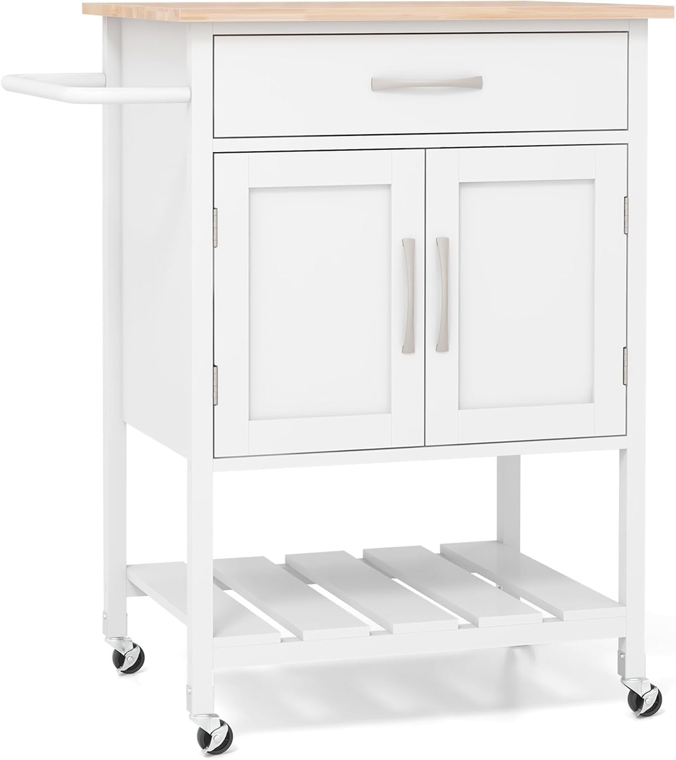 Kitchen Island Cart on Wheels Storage Trolley Cabinet Drawer Shelf White