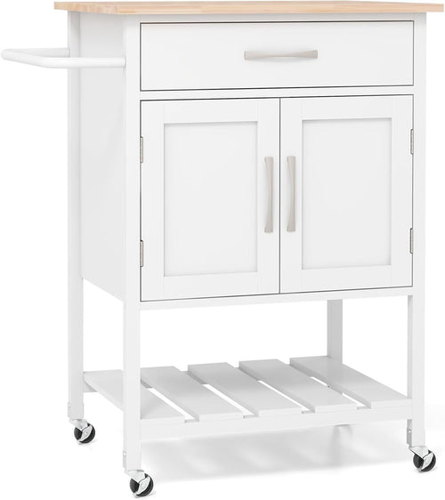 Kitchen Island Cart on Wheels Storage Trolley Cabinet Drawer Shelf White